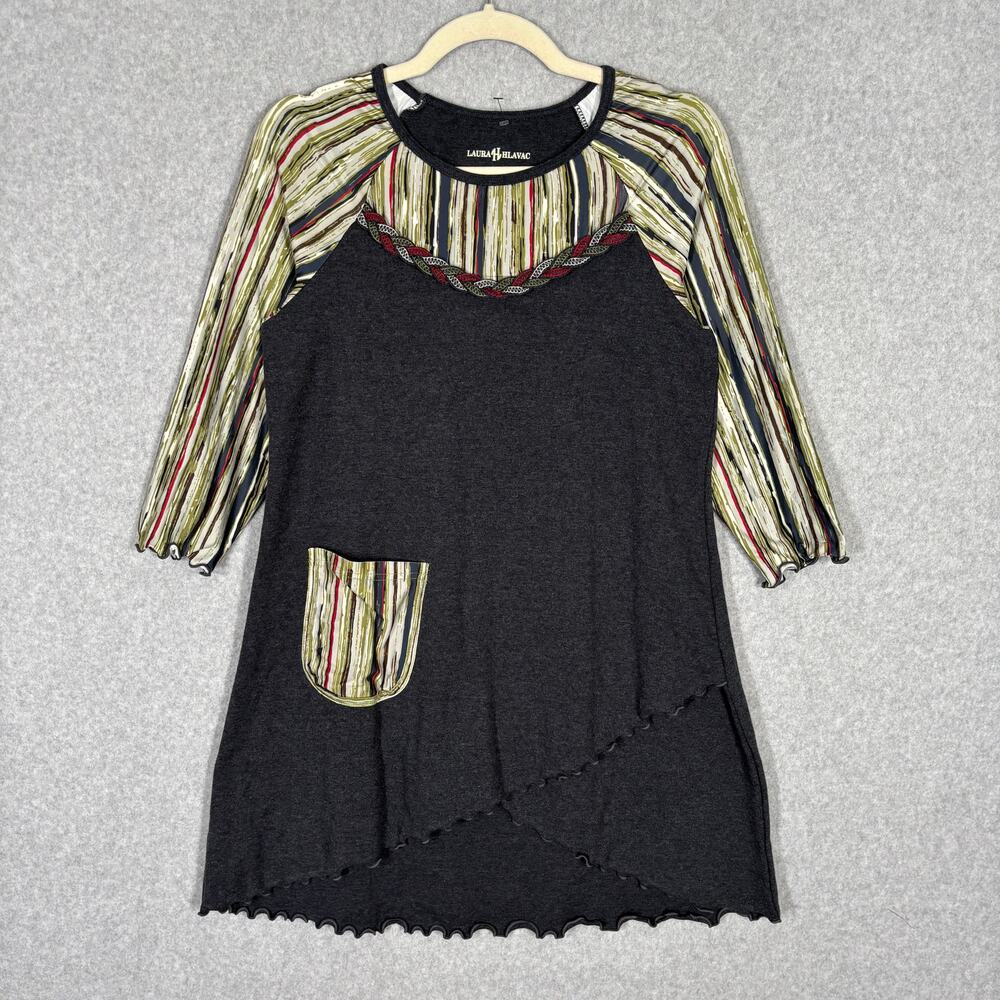Laura Hlavac Tunic Top Medium Asymmetric Wrap Braided Boho Artsy Lagenlook